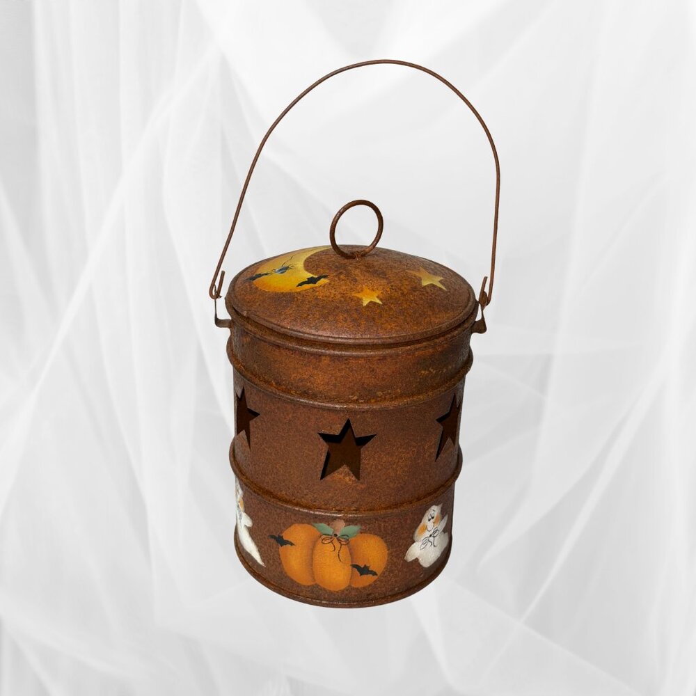 Halloween Old Fashioned Metal Lantern - Ghosts, Bats, Pumpkins